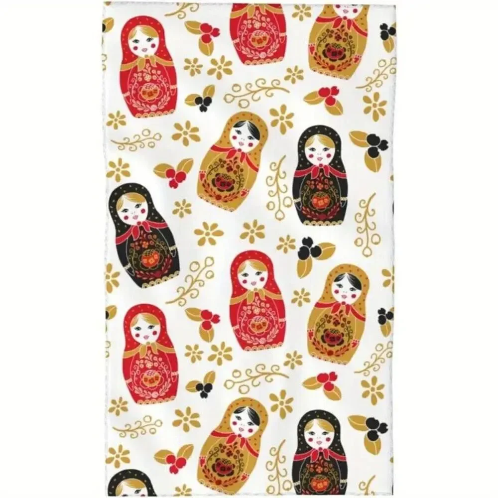 Matroyshka Nesting Doll Hand Towel Red Black Beige 18 x 26-in Polyester NEW
